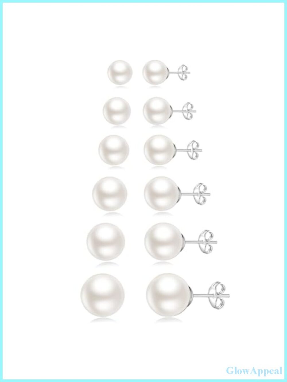 6 Pairs 925 Sterling Silver Pearl Stud Earrings Set Hypoallergenic